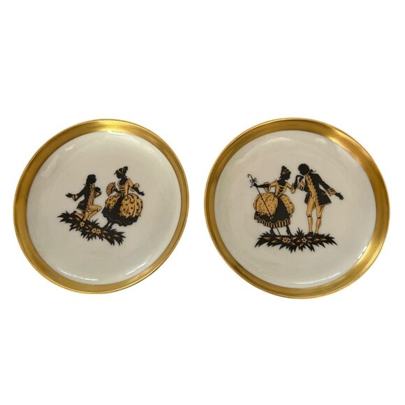 Vtg Furstenberg Gold Rim Plates Set Of 2 Silhouette Design 4.5" Diameter - Picture 1 of 6